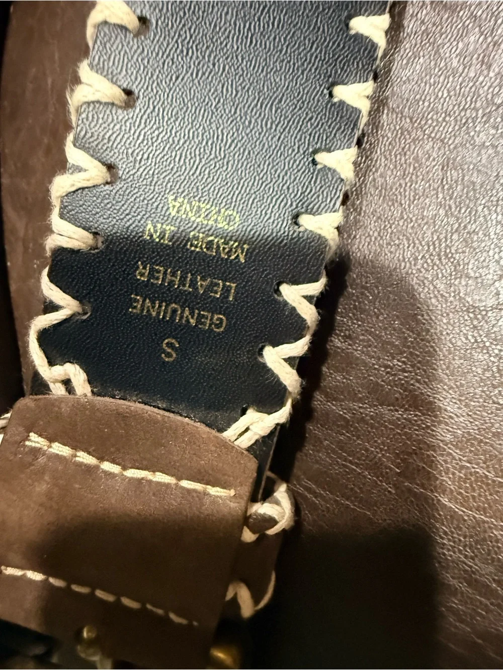 Vintage Never Worn From the Express Brown Leather Belt with White Stitching Sz.S